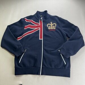 Full Zipper London England Navy Jacket with Gold Crown Emblem SZ XXL Nas